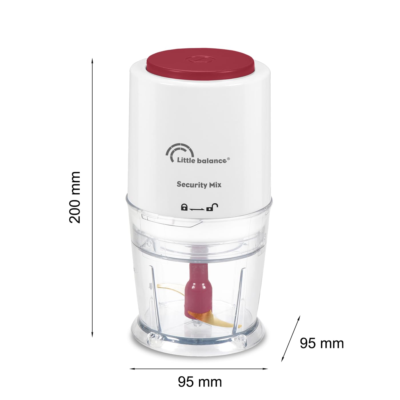 LITTLE BALANCE 8699 Security Mix, Mini tritatutto elettrico, Mini frullatore, Ciotola da 250 ml, Lame di titanio, 200 W, Bianco/Rosso