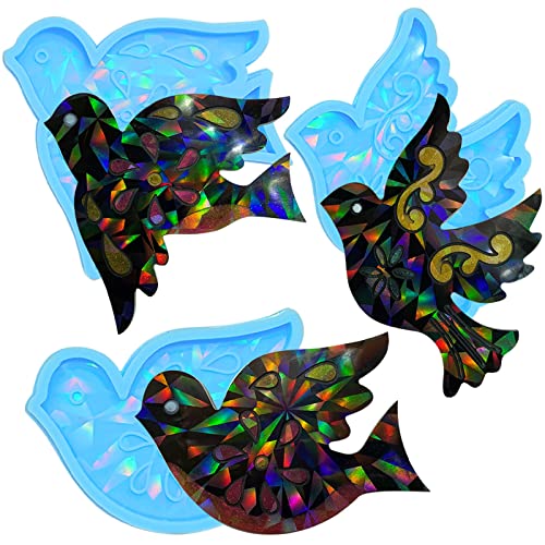 Xidmold Lot de 3 moules holographiques en résine époxy pour oiseau, effet colombe - Moules en silicone - Résine époxy - Holographique - Moules en résine...