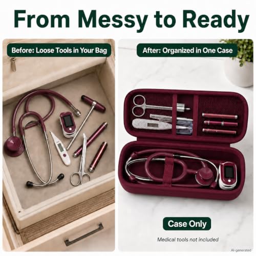 Image of ALKOO Stethoscope Case for 3M Littmann Classic III /Cardiology IV, Maroon | for MDF Acoustica Stethoscopes, for Nurses, Doctors, Nursing School Essentials, Students, Clinic, EMS, Travel, Hard Bag Only