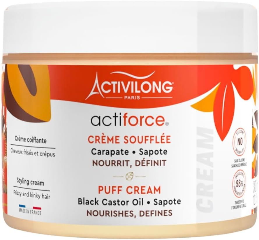 Actiforce Puff Cream – Blow-Dry Cream Infused with Black Castor Oil and Sapote – Rich Creamy Texture for Thicker Hair – Strength and Vitality for Your Hair – 300 ml.