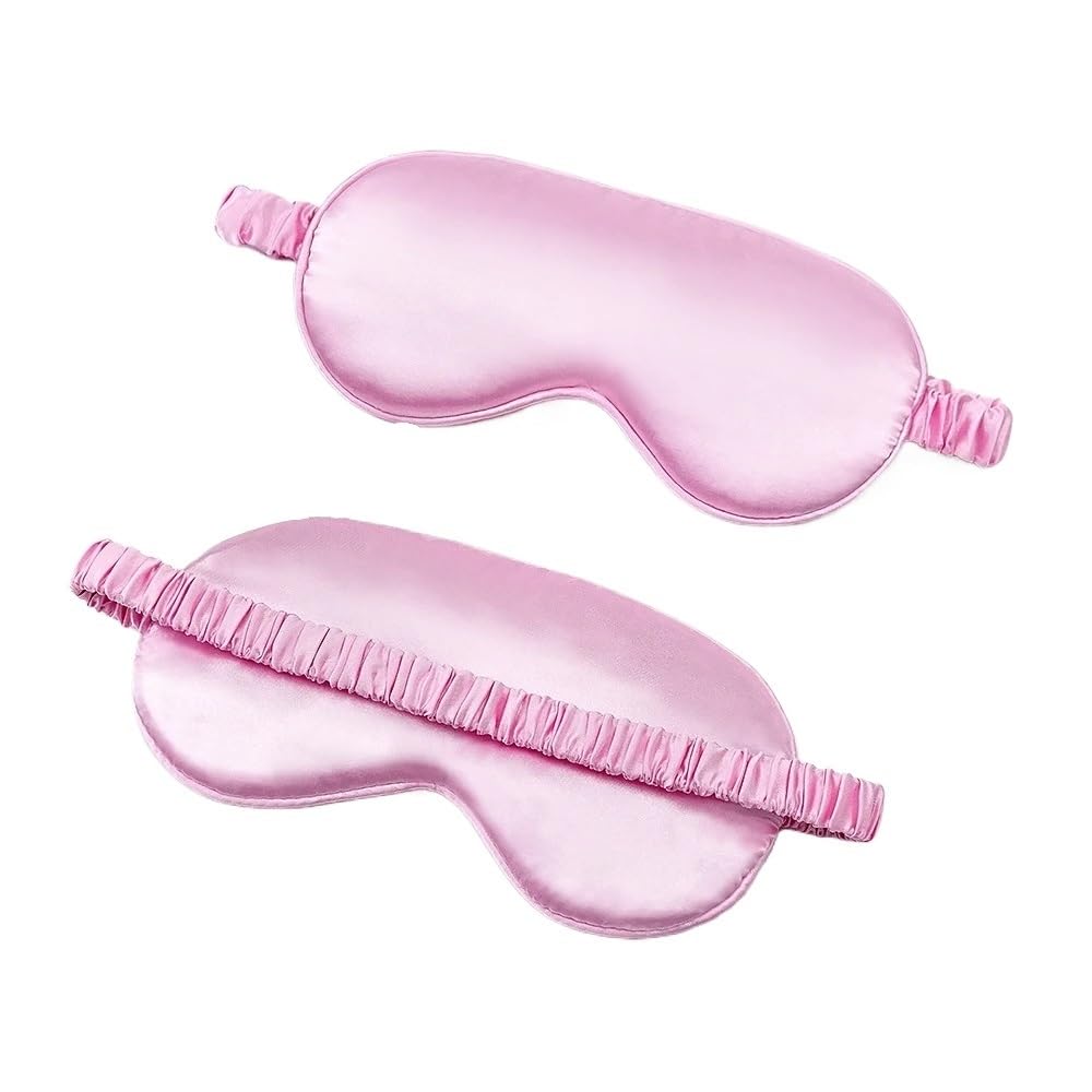 Mascherina per occhi da donna, in finta seta, portatile, da viaggio, per riposare, benda per gli occhi, per dormire, per notte (rosa, 2 pezzi)