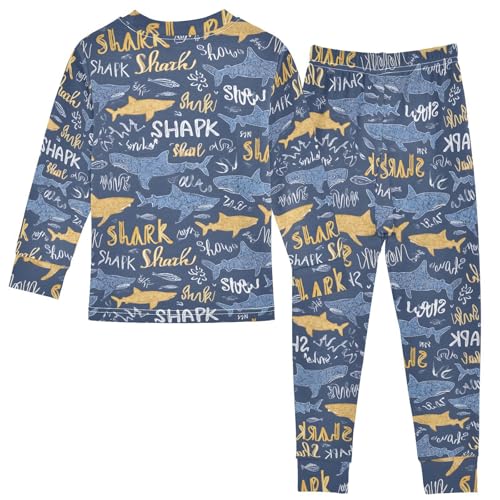 ALAZA Shark Yellow Blue 2 Piece Pajama Set Long Sleeve Top and Pants Sleepwear Unisex2