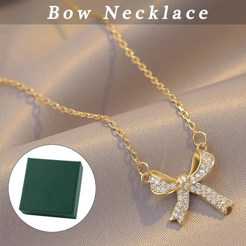 TESTRYE 18K Gold Bow Necklace,Dainty Bow Pendent Choker Necklace Bowknot Bow Tie Necklace for Women3