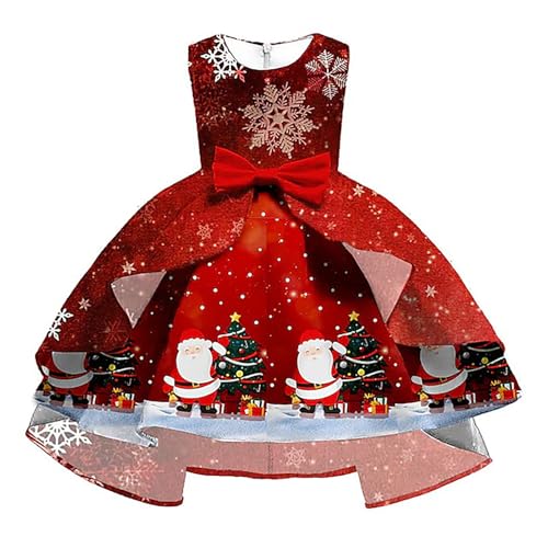 Vestido Navideño para Niñas Ropa Formal Infantil de Fiesta sin Mangas con Muñeco de Nieve