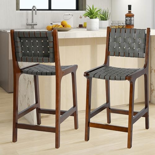 Butaco CangLong CL-191503 Set de 2, asiento de cuero PU entrelazado, marco de madera sólida, 24 pulgadas miniatura 2