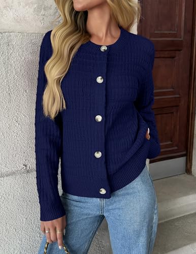 Image of Zeagoo Women's 2026 Cardigan Sweaters Button Down Crew Neck Open Front Long Sleeve Knit Cropped Jackets