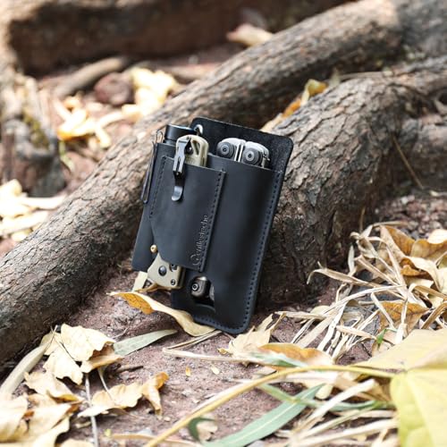 Image of Gentlestache Leather Multitool Sheath - Belt Clip EDC Belt Organizer - Multitool Holder - Multi Tool Holster for Leatherman Tool, Flashlight, Pen, Black