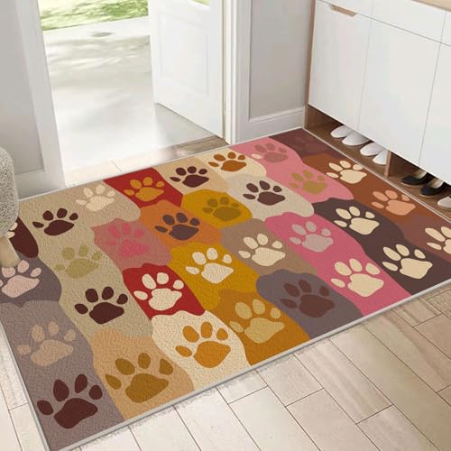 Tapis de salon lavable patte de chat 120x180 antidérapant style patchwork tan