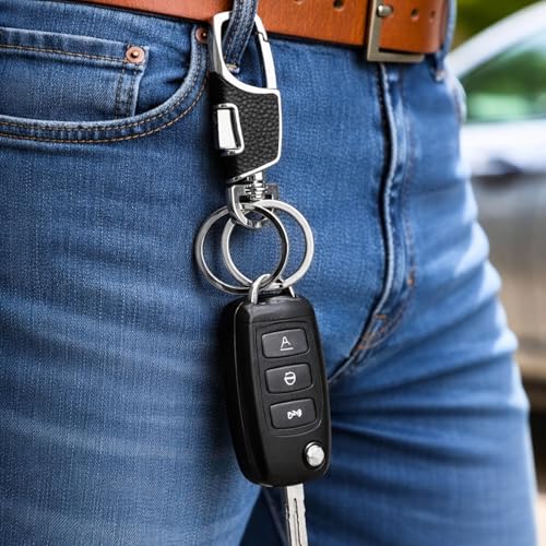 Image of THE MEN THING - Stylish Multicolor Stainless Steel Keychain for Men & Boys (Titan Grip Leather - Black)