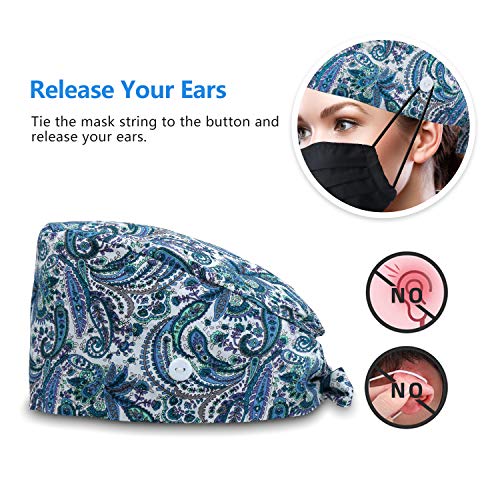 Image of QBA Adjustable Working Cap with Button, Cotton Working Hat Sweatband, Elastic Bandage Tie Back Hats for Women & Men, One Size