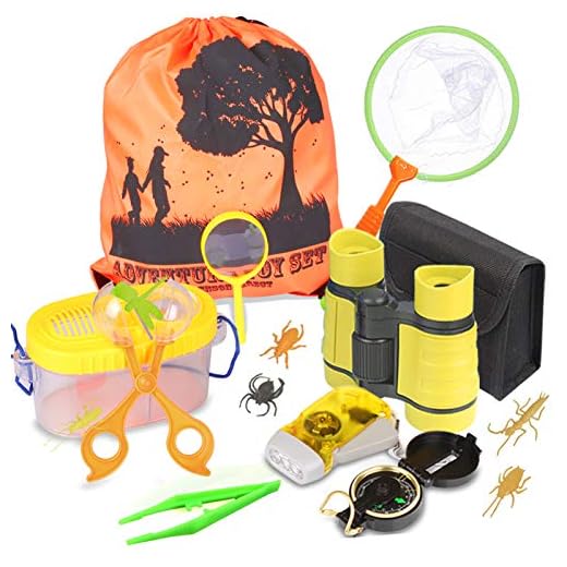 Outdoor Explorer Kit - Bug Catcher Kit with Binoculars, Flashlight, Compass, Magnifying Glass, Butterfly Net and Backpack Toy for Boys Girls Age 3-12 Year Old Camping Hiking