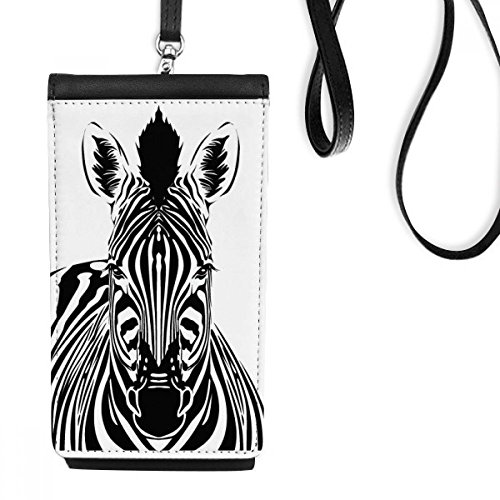 Pochette téléphone zèbre noir avec rangement cartes et bandoulière en cuir synthétique