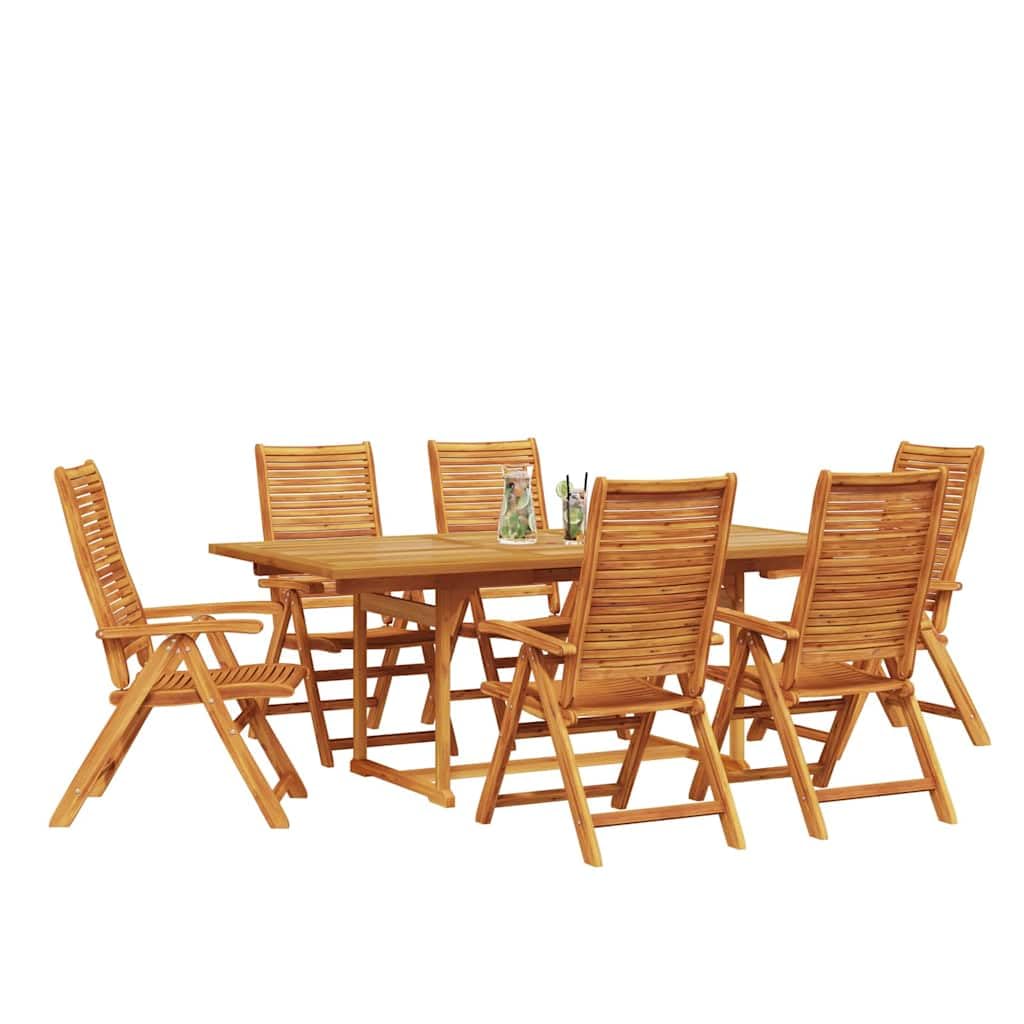 7-częściowy zestaw mebli ogrodowych z litego drewna akacjowego, brązowy, na taras, balkon i do ogrodu, odporny na warunki atmosferyczne, składany design dla relaksujących chwil na świeżym