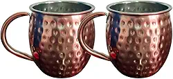 Kit 2 Canecas Moscow Mule 580ml Martelada Resistente Inox Rose Gold com Alça Ergonômica Servir Drinks Bebidas Geladas