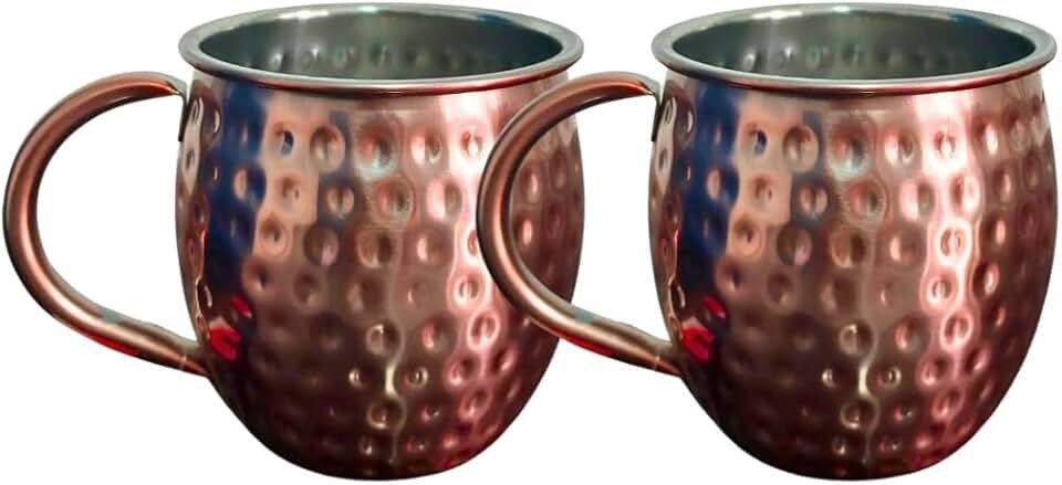 Kit 2 Canecas Moscow Mule 580ml Martelada Resistente Inox Rose Gold com Alça Ergonômica para Servir Drinks Bebidas Geladas