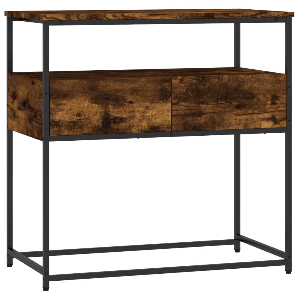 Homgoday Table console - Table d'appoint - Avec tiroirs et étagères - Pour entrée, salon, couloir - Chêne fumé - 75 x 40 x 75 cm