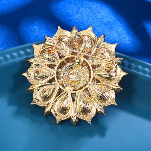 Image of Rhinestone Crystal Flower Brooch Pin Sparkling Large Crystal Sunflower Brooch Vintage Floral Lapel Pins Rhinestone Flower Bouquet Broochs Rose Snowflake Broochs Wedding Bridal Dress Jewelry for Women
