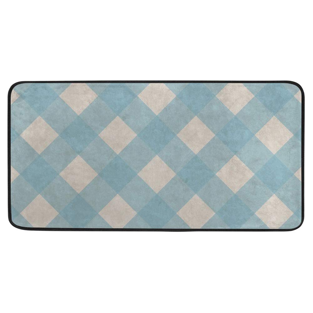 Tapis de cuisine rembourré et antidérapant beige et bleu pour sol de bureau