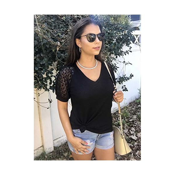 MIHOLL-Womens-Lace-Short-Sleeve-V-Neck-Shirts-Loose-Casual-Tops-Tee-Shirt MIHOLL Women's T Shirt Lace Short Sleeve V Neck Shirts Loose Casual Summer Tunic Tops