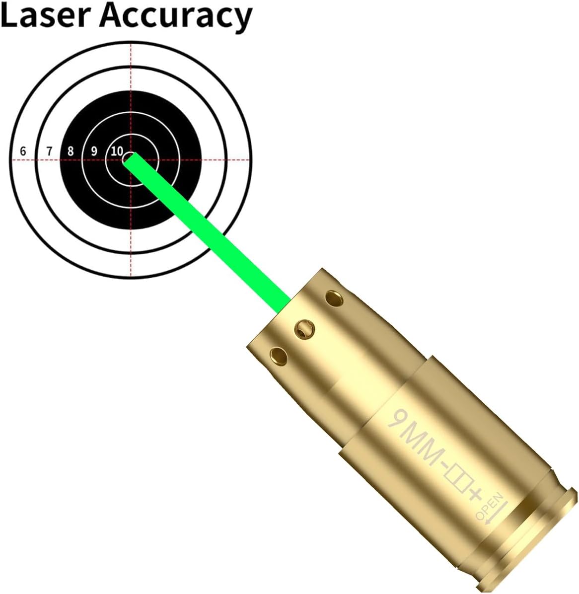 9mm Green Laser Bore Sight Bore Sighter Green Dot Boresighter with Batteries for Hunting and Shooting