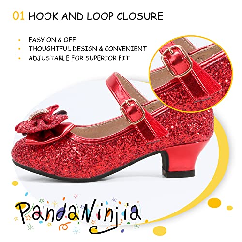Image of PANDNAINJIA Girls Dress Shoes Toddler Heels Mary Jane Pumps | Little Big Kids Low Heel Flower Girl Bow Wedding Party Church Communion Princess Shoes