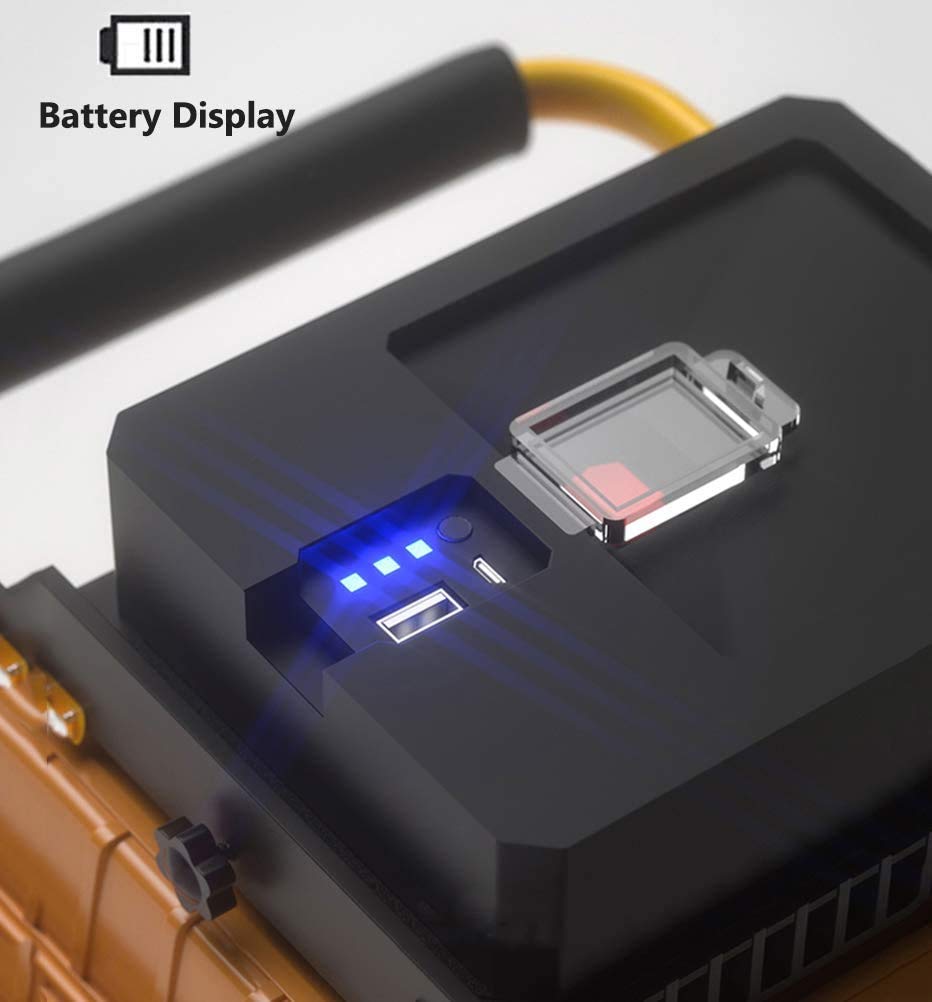 OOWOKS Foco LED 200W Foco Exterior portátil Recargable superbrillante, con Mando a Distancia, 3 Modos de iluminación, batería 13200 mAh, luz de Trabajo Impermeable IPX6 para Taller de Camping en Obra