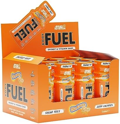 Applied Nutrition BodyFuel Energy Shot - Body Fuel Prime Energy Shot, Physical Performance with B-Vitamins, Taurine, Caffeine, Sugar Free, Zero Calories (Box 12 Units x 60ml) (Orange)