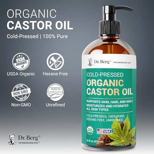 Dr. Berg Organic Castor Oil – 16 fl oz Cold-Pressed Oil – Pure, Unrefined, Single Ingredient – Sourced in India, Bottled in USA – Lab Tested, USDA Organic, Glass Bottle Alternate view