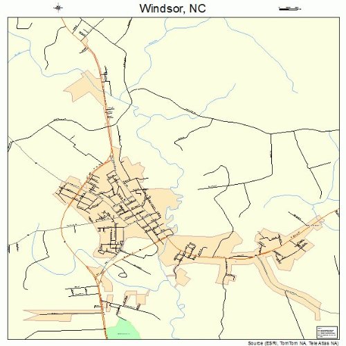 Large Street & Road Map of Windsor, North Carolina NC Printed poster