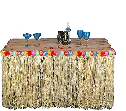 Forum Novelties Hawaiian Luau Party Fringed Table Skirt with Hibiscus Flowers