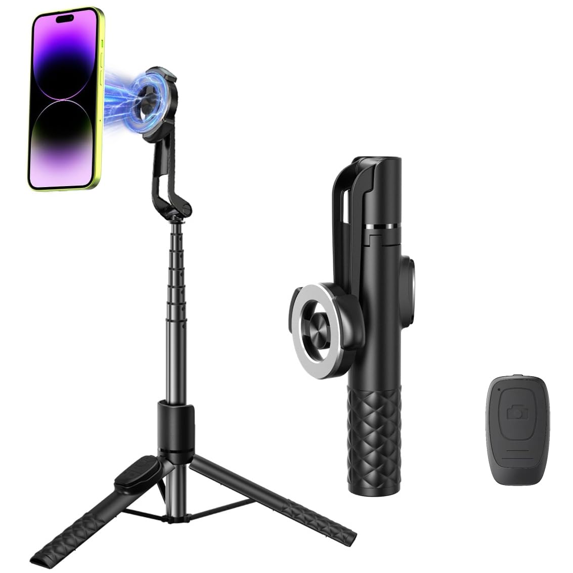 Magnetic Selfie Stick Tripod Compatible with MagSafe Case, 49” Extendable Cell Phone Tripod Stand with Wireless Remote for iPhone 16 15 14 13 12 Series