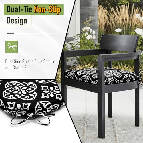 Image of Basic Beyond Outdoor Chair Cushions Set of 4, Outdoor Cushions for Patio Furniture, Water Resistant Patio Chair Cushions with 2 Ties, 17x16x2, Medallion