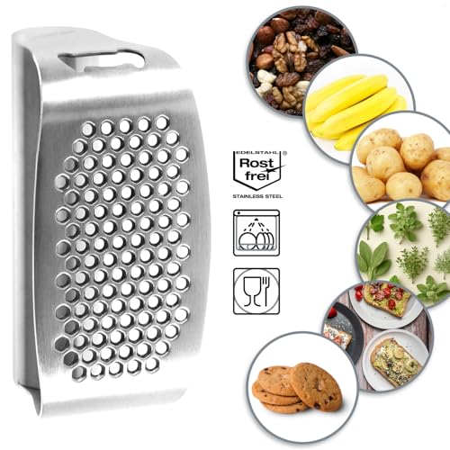 Foto von com-four® Edelstahl Küchenwerkzeug - Presse mit Flaschenöffner - zum Zerkleinern von Ingwer, Avocado, Kartoffeln, Obst und Teig - Brei-, Kräuter- und Saftpresse für Camping & DIY (Edelstahl - Walze)