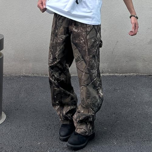 Men's Camo Cargo Baggy Wide Leg Joggers Pants Loose Fit Irregular Streetwear Y2k Hip Hop Denim Pants Multiple Pockets3