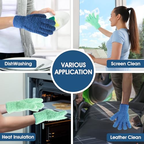 Gjinxi 2Pairs Microfiber Dusting Gloves Washable Cleaning Gloves Reusable for Plant Dusting Wash Mitt Dusting Mitt for House Blinds Car Plants - Image 3