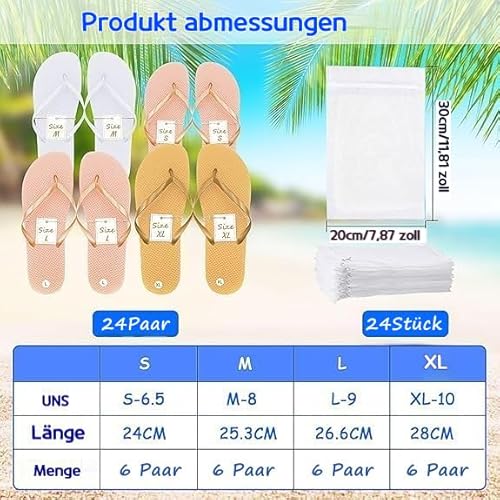 SWHCM 24 Paar Flip Flops für Hochzeitsgäste – Hausschuhe Hochzeit, Hochzeitsparty Geschenke, Spa, Hotelgäste Hausschuhe mit Größenkarte und Kordelzugbeutel, 4 Größen