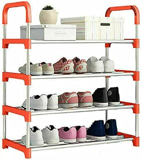 TRTO Orange Metal Shoe Rack Storage Organiser Stand Shelf Portable Cabinet Holder Easy To Use ( 4 Tier )