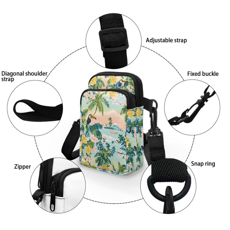 Image of Hawaiian Tribal Small Crossbody Bags for Women Cell Phone Bag Purse, Sea Turtle Zipper Sling Purses Shoulder Bag