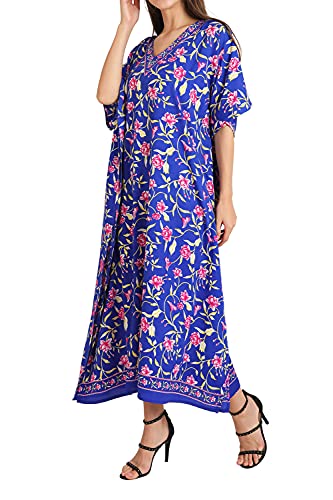 Image of Miss Lavish London Kaftan Dresses for Women Plus Size Long Batwing Sleeve Caftans, V Neck Moo Moo Printed Beach Cover Up Maxi Beach Dress, Bathing Suit Cover-Up Loungewear