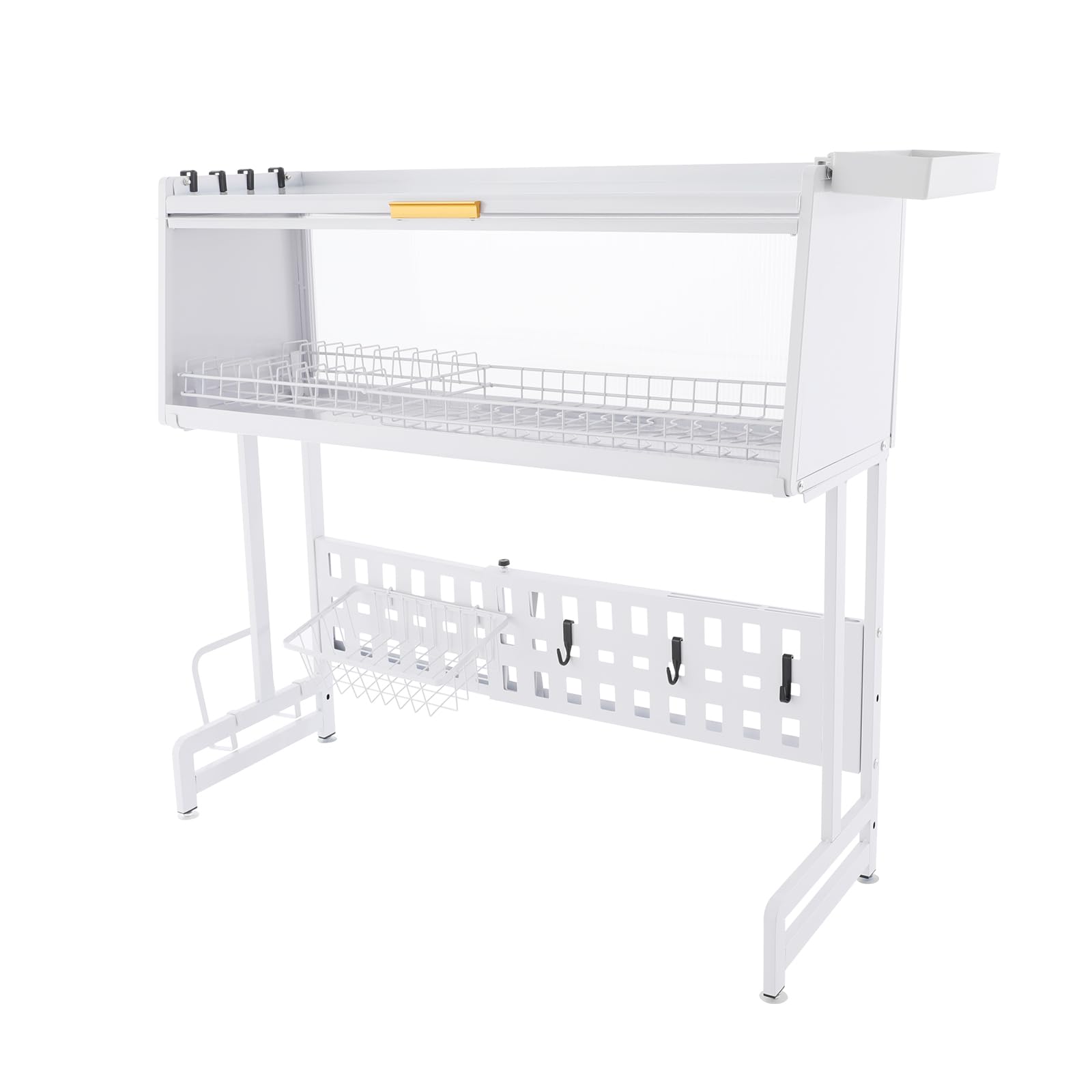 Estante para platos, escurreplatos para platos, escurreplatos sobre el fregadero, diseño ajustable, hay agujeros de drenaje, puede soportar hasta 220,46 libras