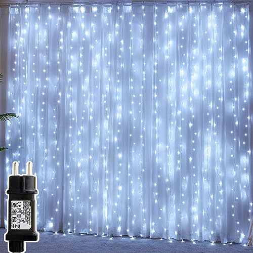 Yinuo Candle Led Tenda Luci 3x3 m,300 Led Impermeabilità Ip44 Cascata Luci con 8 Modalità di Illuminazione Decorazione...