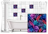Kacheldekor Medianlux Fliesen-Aufkleber Fliesen-Bild Blumen Blätter Nostalgie Floral Blau Bunt Bad WC Deko, 4 Stück, 15x15cm m13m121-132911
