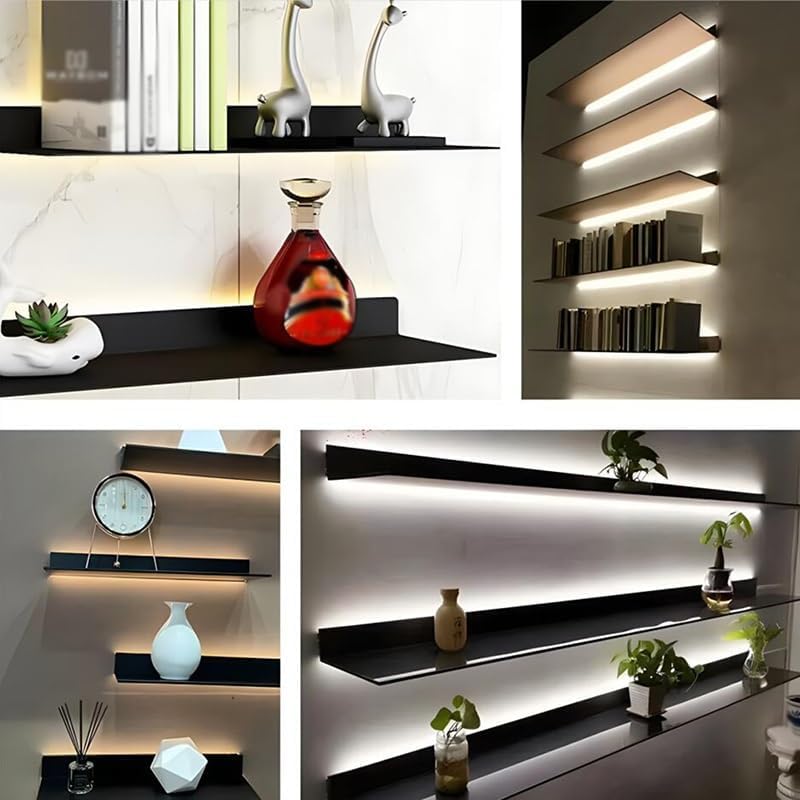 Floating Shelves Hanging Shelve Storage Organizers Multi-Layer,Versatile Floating Shelves with LED Lights, Aluminum Alloy Wall Mounted Light-Emitting Bookshelf, Decorative Display Wall Shelv