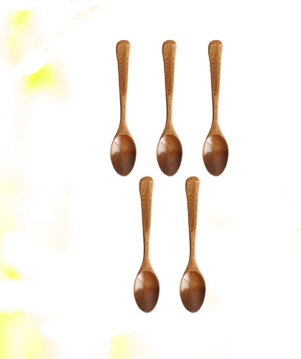 5pcs Wooden Dessert Spoons, Handmade Polished Smooth Mini Spoons, Lightweight Brown Wood Tableware for Tea House and Home Use
