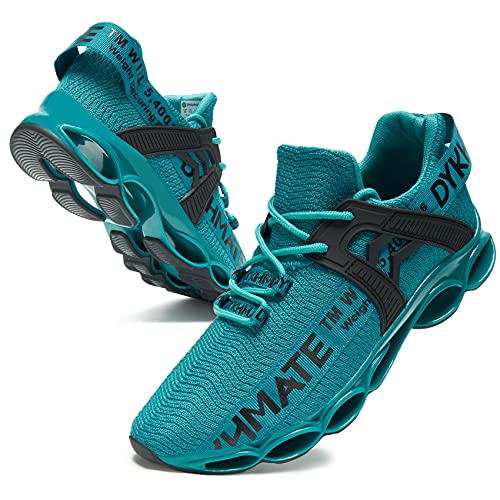 DYKHMATE Men s Walking Shoes Tennis Running Fashion Sneakers Comfortable Mesh Slip On Sport Shoe with Arch Support for Gym(9, Green)