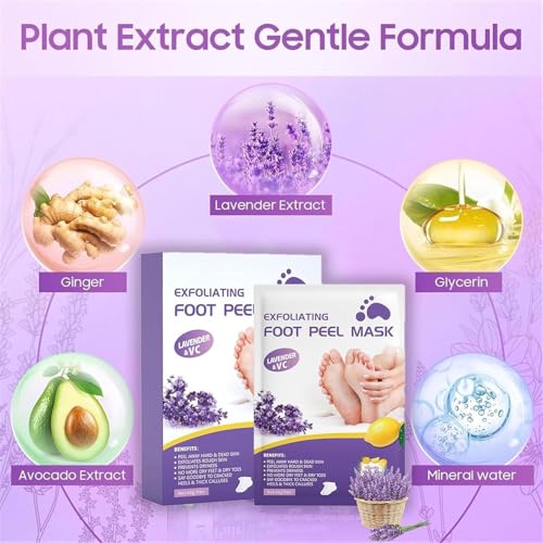 Vivue Foot Peel Mask for Women & Men, Peeling & Exfoliating Foot Mask for Dry Cracked Feet, Removes Dead Skin (Lavender) - Image 2 thumbnail