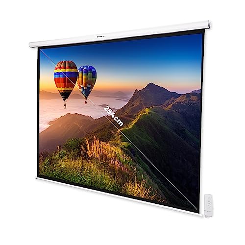 Image of ZEBRONICS PSM100A Motorised Projector Screen, 100 inches, Roll Mechanism, Supports 4K, Matte Finish, 4:3 Aspect Ratio, High Gain Fabric, Control Pod, Remote Control, Wall & Ceiling Mountable