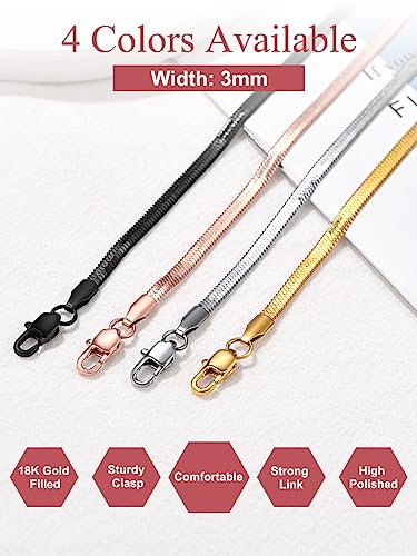 Focalook FN9507M-3-15-USA Rose Gold Plated Flat Snake Chain Necklace Herringbone Necklace Pink Choker Necklaces thumb #5