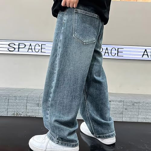 Kids Wide Leg Jeans Boys Girls Unisex Relaxed Fit Vintage Elastic Waist Baggy Straight Leg Denim Pants with Pockets3