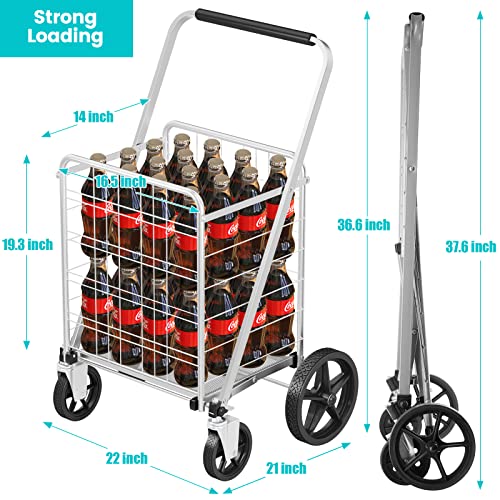 [2023 New] Folding Shopping Cart For Groceries, Large Grocery Cart With 360° Swivel Wheels And Waterproof Liner, 300 Lbs Heavy Duty Utility Carts For Shopping, Laundry, Transport #TOP5